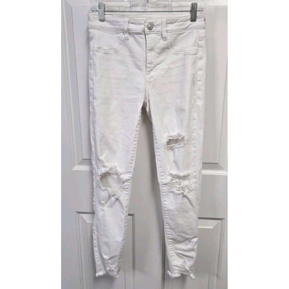 American Eagle AEO Super Hi-Rise Distressed White Skinny Jegging Size 6R